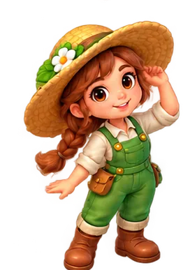 Friendly farmer in green overalls and a straw hat