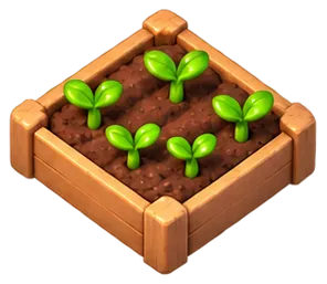 A raised garden bed with tiny seedlings
