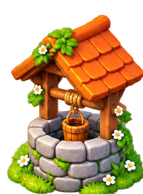 Stone wishing well with a terracotta roof
